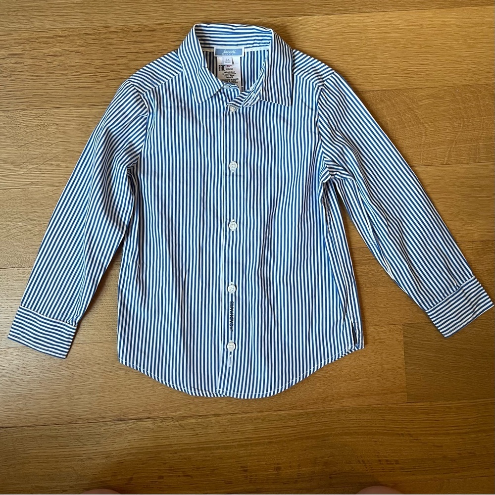 Jacadi NWOT Blue And White Striped Button Down Collared Shirt Size 5T/5 Years